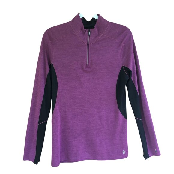 Smartwool Merino Sport 250 1/4 Zip Top Women's Size Large Purple Black Shirt - Picture 1 of 15